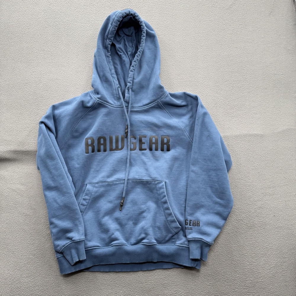RAWGEAR Hoodie Mens Small Blue Fleece Pullover Sweatshirt Kangaroo Pocket Logo
